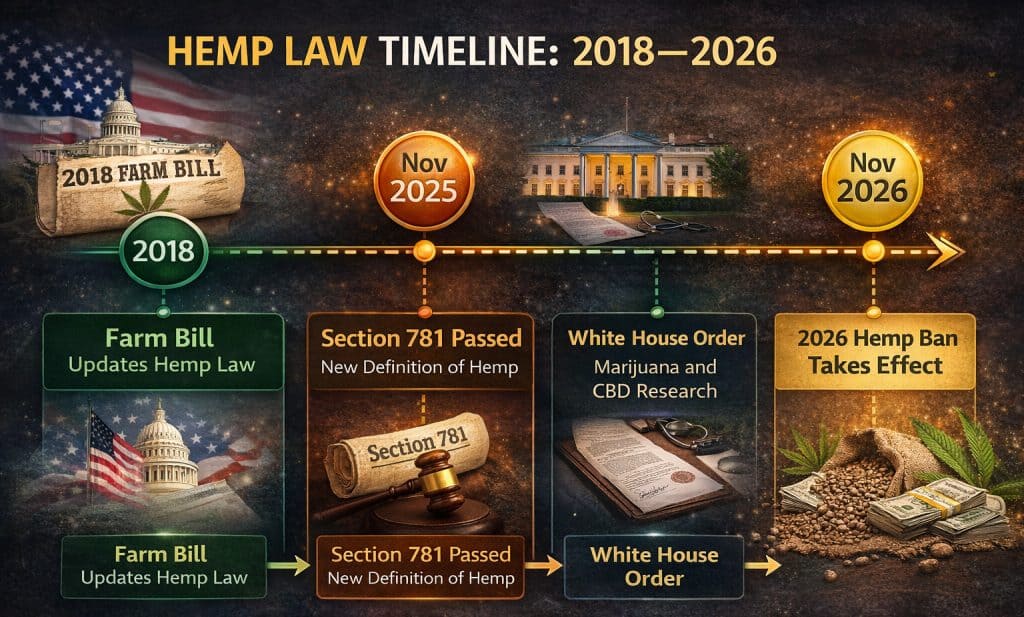 hemp law timeline 2018 farm bill section 781 2026 hemp ban cannabis seeds