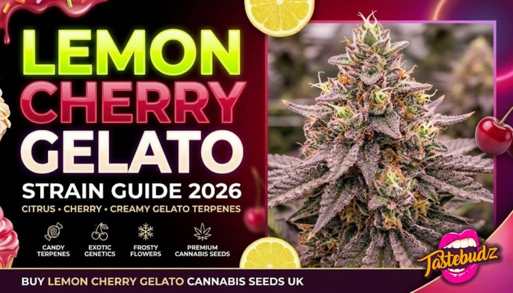 lemon cherry gelato strain ultimate guide UK 2026 Tastebudz Genetics Cannabis Seeds Banner